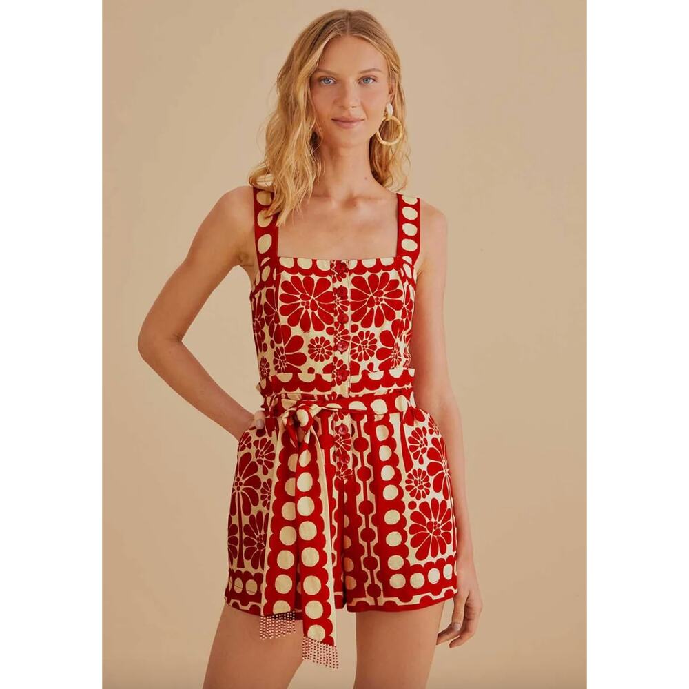 Farm Rio NEW Palermo Red Sleeveless Short Romper Jumpsuit Size Small